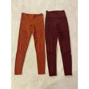 Alo Yoga High Rise Moto Leggings XS Mesh Full Length Bundle Orange Maroon Red